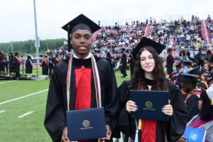 Delaware State University celebrates Class of 2025 at Spring Commencement Ceremonies 5 DSU Early College School graduates Christopher Richardson and Kara McCarthy hold their associate degrees. (Photo by Carlos Holmes)